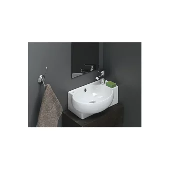 Turkuaz Seramik Mini Dekoratif Tekli 48 cm Seramik Tezgah Üstü Ayaklı Oval Lavabo Beyaz