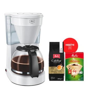 Melitta Plastik Filtreli Cam 2 lt Hazneli 10 Fincan Süt Köpürtücülü Akıllı Beyaz Filtre Kahve Makinesi