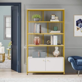 Zizuva 6 Bölmeli 5 Raflı Metal-Suntalam 180 cm Beyaz - Gold