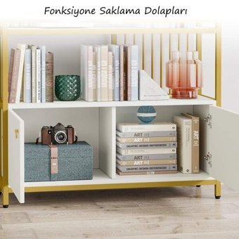 Zizuva 6 Bölmeli 5 Raflı Metal-Suntalam 180 cm Beyaz - Gold