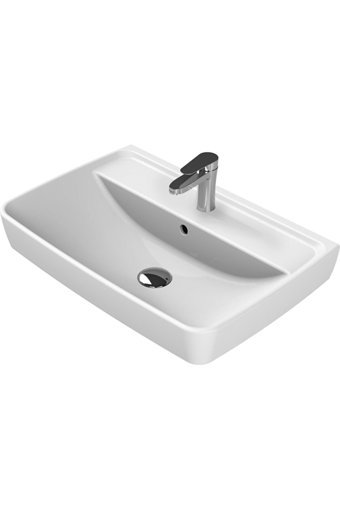 Turkuaz Seramik Duru Klasik Tekli 50 cm Seramik Tezgah Üstü Dikdörtgen Lavabo Beyaz