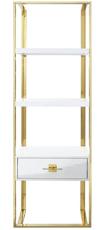 Rihanna 5 Bölmeli Çekmeceli 4 Raflı Metal 180 cm Beyaz - Gold