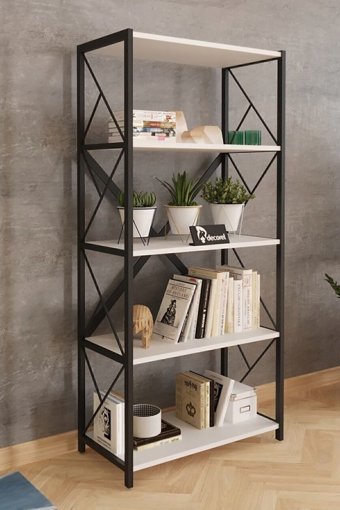 Livenza 5 Bölmeli 5 Raflı Metal-Suntalam 150 cm Beyaz - Siyah