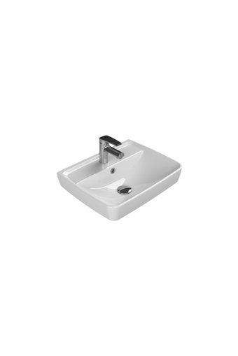 Turkuaz Seramik Duru Klasik Tekli 50 cm Seramik Tezgah Üstü Dikdörtgen Lavabo Beyaz