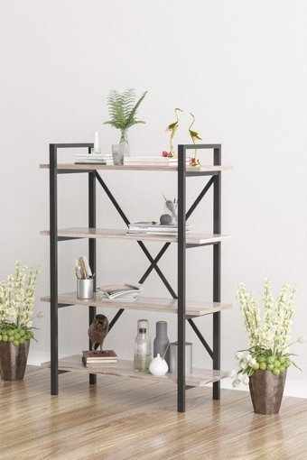 Wood House Cordoba 4 Bölmeli 4 Raflı Metal-Suntalam 120 cm Kahverengi
