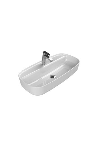 Turkuaz Seramik Aqua Vintage Tekli 80 cm Seramik Tezgah Üstü Oval Lavabo Beyaz