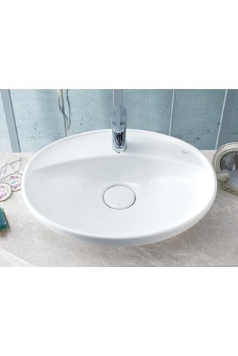 Turkuaz Seramik Lal Dekoratif Tekli 60 cm Seramik Tezgah Üstü Oval Lavabo Beyaz