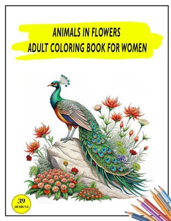 Animals In Flowers Adult Coloring Book For Womenfloral Fauna Relaxing Animal Designs In Flowering Landscapes Mn, El Mehdi Independently Publıshed