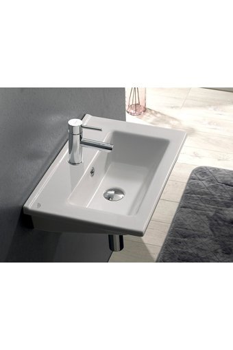 Turkuaz Seramik Arte Dekoratif Tekli 75 cm Seramik Tezgah Üstü Dikdörtgen Lavabo Beyaz