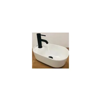 Turkuaz Seramik Aqua Mini Dekoratif Tekli 42 cm Seramik Tezgah Üstü Çanak Lavabo Beyaz