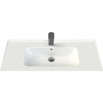 Turkuaz Seramik Blue Dekoratif Tekli 100 cm Seramik Tezgah Üstü Dikdörtgen Lavabo Beyaz