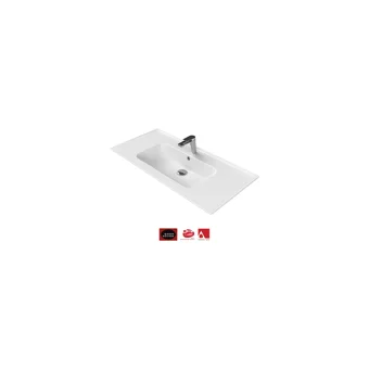 Turkuaz Seramik Blue Dekoratif Tekli 100 cm Seramik Tezgah Üstü Dikdörtgen Lavabo Beyaz