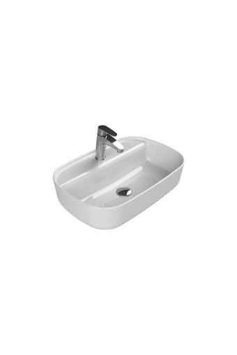 Turkuaz Seramik Aqua Klasik Tekli 60 cm Seramik Tezgah Üstü Dikdörtgen Lavabo Beyaz