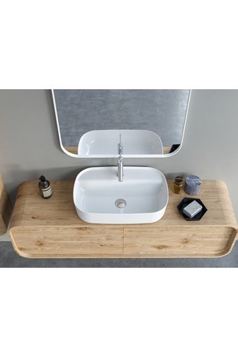 Turkuaz Seramik Aqua Klasik Tekli 60 cm Seramik Tezgah Üstü Dikdörtgen Lavabo Beyaz