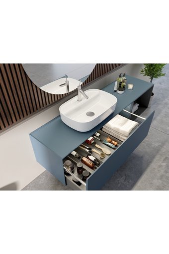 Turkuaz Seramik Aqua Klasik Tekli 60 cm Seramik Tezgah Üstü Dikdörtgen Lavabo Beyaz