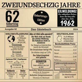 Zweiundsechzig Jahre Das Gstebuchzum 62 Geburtstag 2024 / Geburtsjahr 1962 / Zeitung Design Mit Ereignissen Jahrgang 62 / Geschenk Und Und Fotos Einkleben / Geburtstagszeitung Ruush, Edition Independently Publıshed