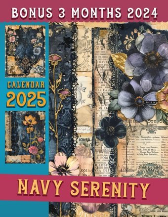 Navy Serenity Calendar 202515-Month Covering Oct 2024 To December 2025, Bonus 3 Months 2024, With Holidays, Large Note Sections, Great Gift For Organizing & Planning Bridges, Delilah Independently Publıshed