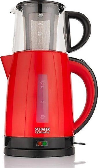 Schafer Optimal Plus Otomatik Cam Demlikli 1800 W Çelik Kırmızı Vintage Çay Makinesi