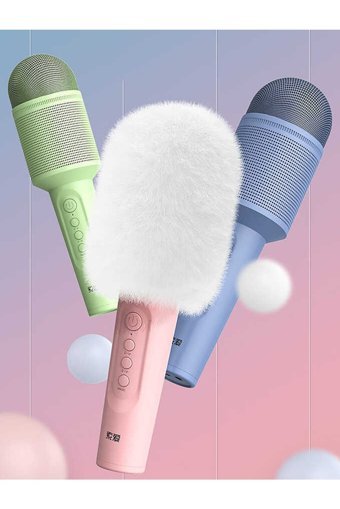 Soaiy MC8 Condenser USB AUX Bluetooth Kablosuz El Mikrofonu Pembe