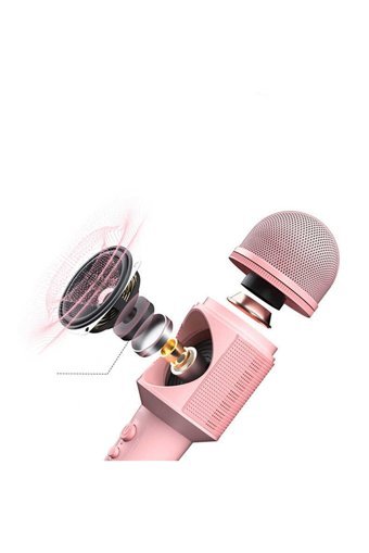 Soaiy MC8 Condenser USB AUX Bluetooth Kablosuz El Mikrofonu Pembe