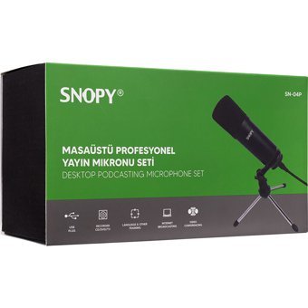 Snopy SN-04P Profesyonel USB AUX Kablolu Yayıncı Oyuncu Masaüstü Mikrofonu Siyah