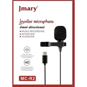 Jmary MC-R2 Profesyonel Condenser Type C Kablolu Yayıncı Yaka Mikrofonu Siyah
