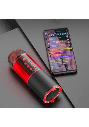 Soaiy MC12 Dinamik USB AUX Bluetooth Kablosuz El Mikrofonu Pembe