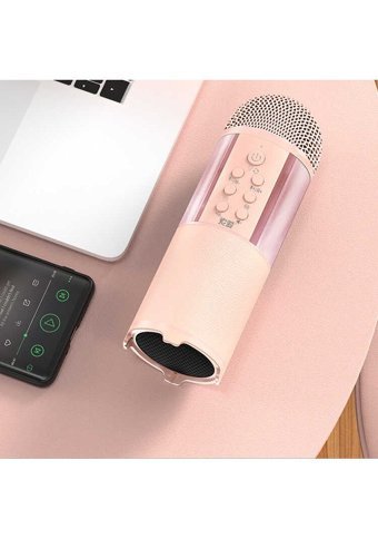 Soaiy MC12 Dinamik USB AUX Bluetooth Kablosuz El Mikrofonu Pembe