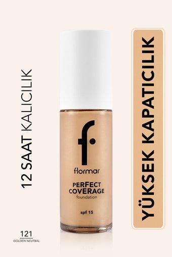 Flormar Perfect Coverage Golden Neutral 121 Güneş Koruyuculu Likit Şişe Fondöten 30 ml