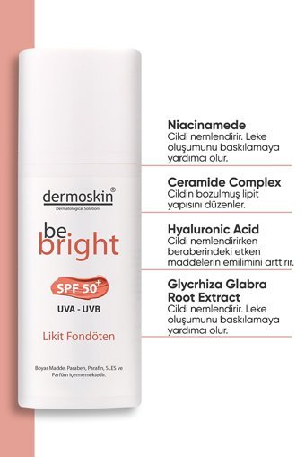 Dermoskin Be Bright Medium Güneş Koruyuculu Likit Tüp Fondöten 33 ml