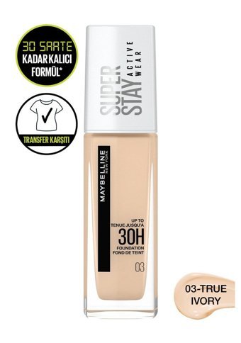Maybelline New York Super Stay Active Wear True Ivory 03 Likit Şişe Fondöten 30 ml