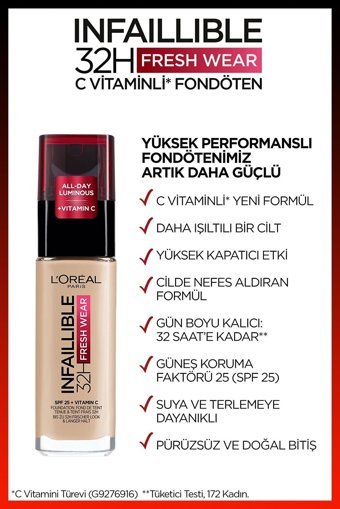 L'Oreal Paris Infaillible 32H Fresh Wear Golden Vanilla 120 Güneş Koruyuculu Likit Şişe Fondöten 30 ml