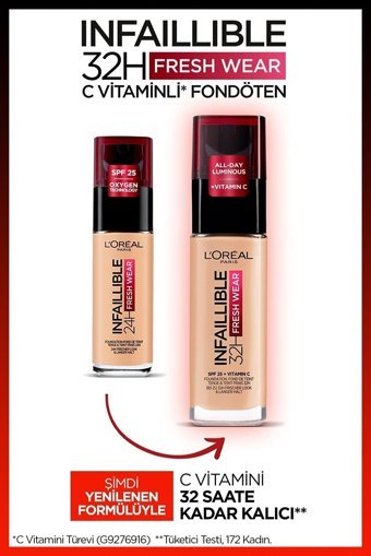 L'Oreal Paris Infaillible 32H Fresh Wear Golden Vanilla 120 Güneş Koruyuculu Likit Şişe Fondöten 30 ml