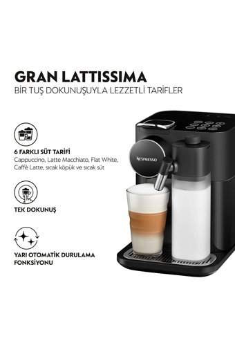 Nespresso F531 Black Gran Lattissima 1450 W Kapasiteli Süt Köpürtücülü Espresso Kapsül Kahve Makinesi