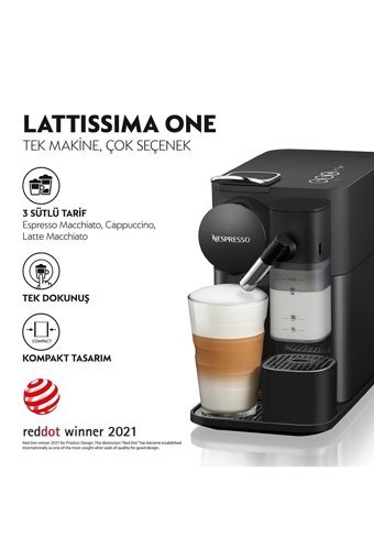 Nespresso F121 Lattissima One Black 2300 W 1.9 lt Kapasiteli Süt Köpürtücülü Espresso Kapsül Kahve Makinesi
