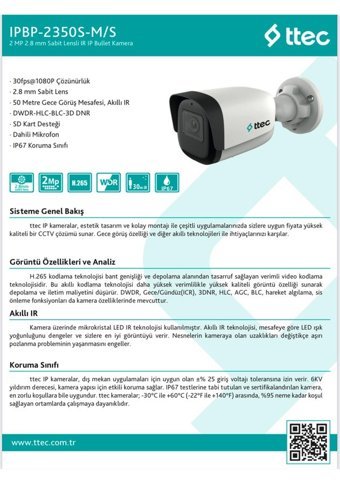 Ttec IPBP-2350S-M Ethernet 1 Kameralı 360 Derece Dönen Gece Görüşlü IP İç Dış Mekan Kablosuz Güvenlik Kamerası