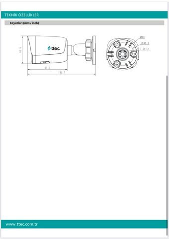 Ttec IPBP-2350S-M Ethernet 1 Kameralı 360 Derece Dönen Gece Görüşlü IP İç Dış Mekan Kablosuz Güvenlik Kamerası