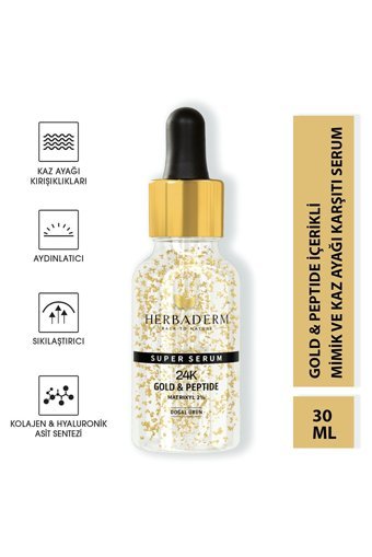 Herbaderm 24K Gold Peptide Canlandırıcı Yaşlanma Kırışıklık Karşıtı Jel Yüz Serumu 30 ml