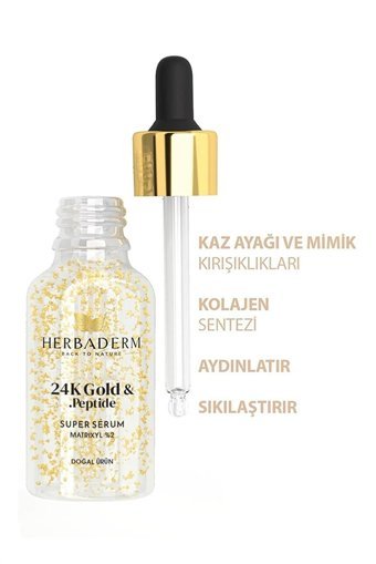Herbaderm 24K Gold Peptide Canlandırıcı Yaşlanma Kırışıklık Karşıtı Jel Yüz Serumu 30 ml