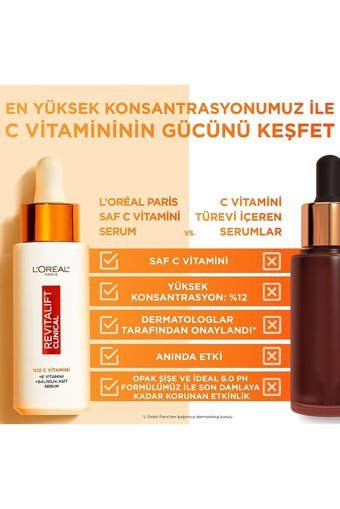 L'Oreal Parıs Revitalift Clinical C Vitaminli Yüz Dolgunlaştıran Canlandırıcı Yaşlanma Kırışıklık Karşıtı Jel Yüz Serumu 30 ml