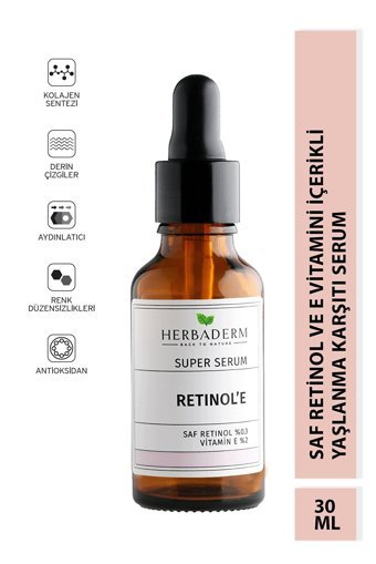 Herbaderm Super Retinollü Canlandırıcı Yaşlanma Kırışıklık Karşıtı Jel Yüz Serumu 30 ml
