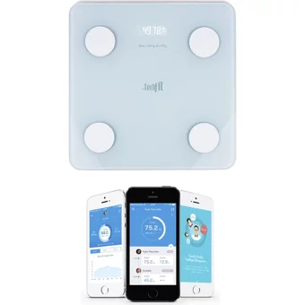 Techfit TF-1071 Yağ Ölçen Vücut Analizi Yapan Bluetoothlu Kas Ölçen Cam Dijital Akıllı Tartı Beyaz