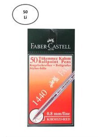 Faber-Castell FC 1440 Plastik Tek Renkli 0.8 mm Kırmızı 50'li Tükenmez Kalem