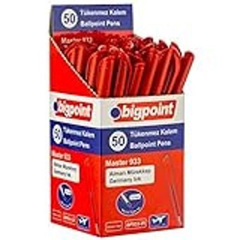 Bigpoint Master Plastik Tek Renkli 1.0 mm Kırmızı 50'li Tükenmez Kalem