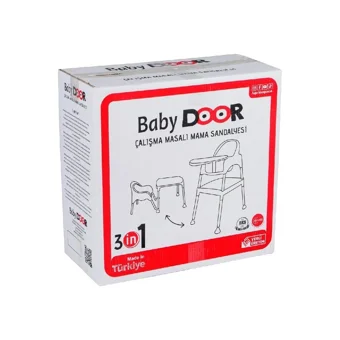Baby Door 3104 3 in 1 Emniyet Kemerli 18 kg Kapasiteli Tekerleksiz Tepsili Oturaklı Portatif Mama Sandalyesi Pembe