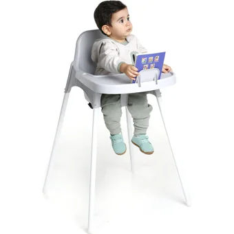 Baby Plus Star Emniyet Kemerli 25 kg Kapasiteli Tekerleksiz Tepsili Oturaklı Portatif Mama Sandalyesi Beyaz