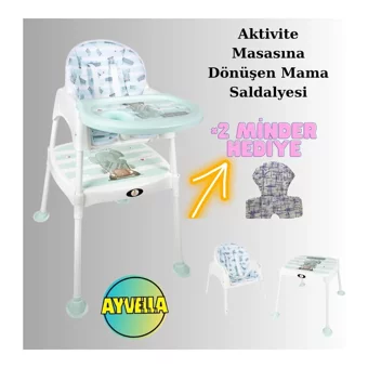 Ayvella Emniyet Kemerli 20 kg Kapasiteli Tekerleksiz Tepsili Oturaklı Portatif Mama Sandalyesi Beyaz-Mavi