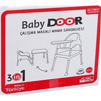 Baby Door Mama Dia 3 in 1 Emniyet Kemerli 15 kg Kapasiteli Tekerleksiz Tepsili Oturaklı Portatif Mama Sandalyesi Gri