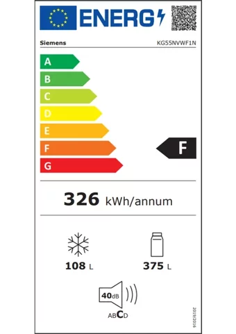 Siemens KG55NVWF1N Çift Kapılı No Frost F 483 lt Alttan Donduruculu Solo Buzdolabı