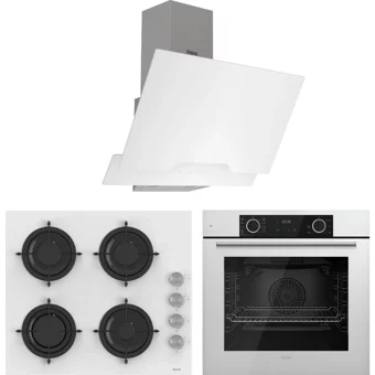 Ferre Fryart CS Serisi XE63CB - CS206 - D064 Dokunmatik Doğalgazlı Cam Klasik Set Üstü Davlumbaz 3'lü Ankastre Set Beyaz
